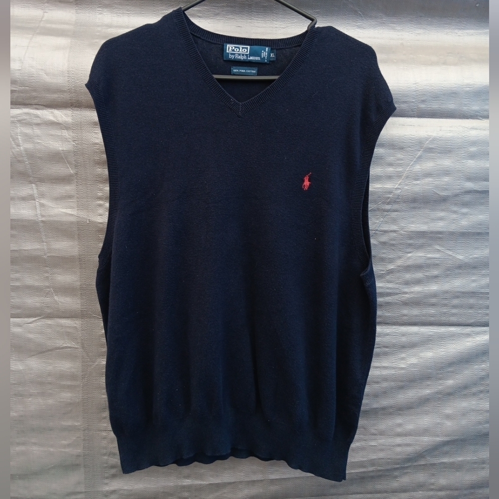 Polo RALPH LAUREN 100% Pima Cotton GOLF Sweater Vest Black Mens XL Red Pony